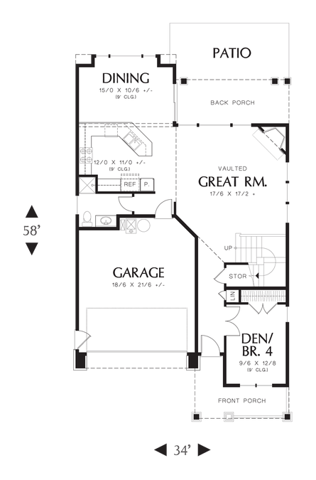 Main Floor Plan image for Mascord Barnsley-Open Staircase and Vaulted Great Room-Main Floor Plan