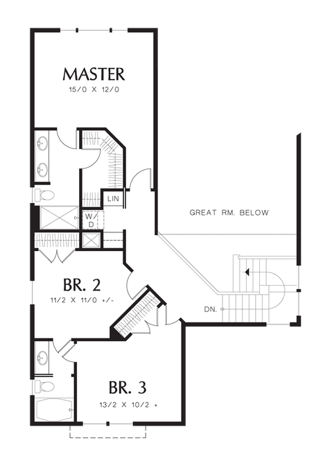 Upper Floor Plan image for Mascord Barnsley-Open Staircase and Vaulted Great Room-Upper Floor Plan