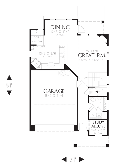 Main Floor Plan image for Mascord Honeydale-Traditional Plan for narrower lots, four bedrooms!-Main Floor Plan