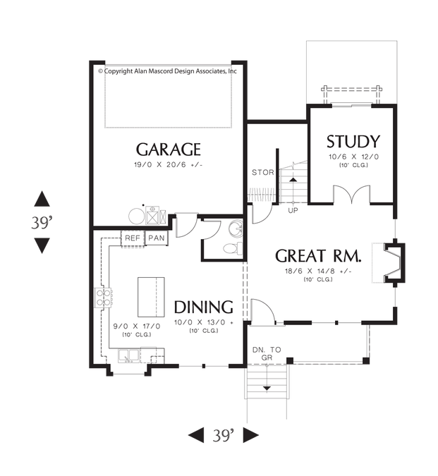 Main Floor Plan image for Mascord Bracken Bank-Plenty of curb appeal with an alley loading garage on this house plan-Main Floor Plan