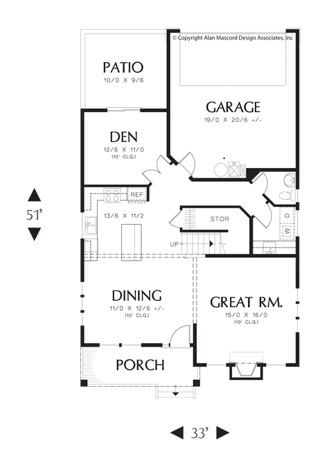 Main Floor Plan image for Mascord Fountainview-Traditional Style Design for Gently Sloping Lots-Main Floor Plan
