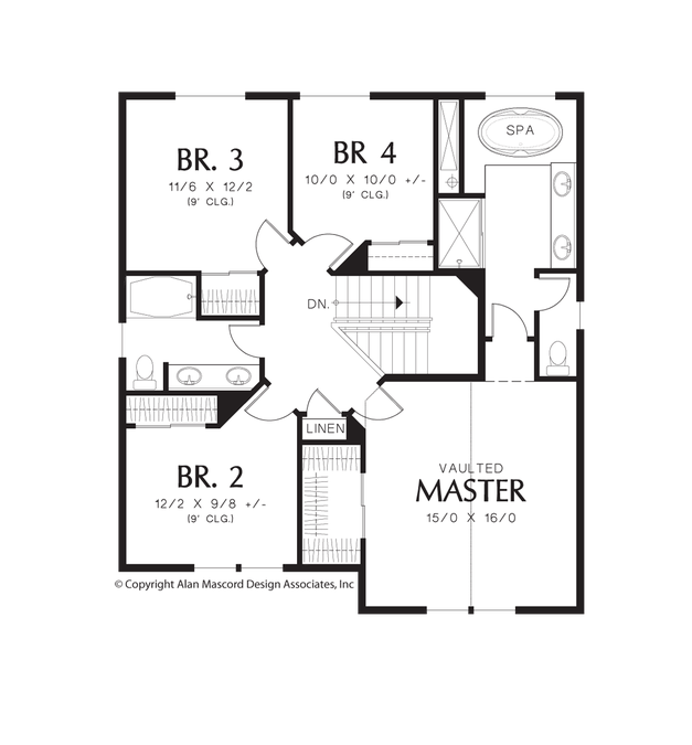 Upper Floor Plan image for Mascord Fountainview-Traditional Style Design for Gently Sloping Lots-Upper Floor Plan