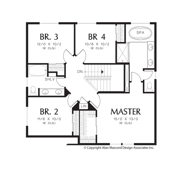 Upper Floor Plan image for Mascord Hilldale-So Many Well Designed Spaces in a Compact Package  -Upper Floor Plan