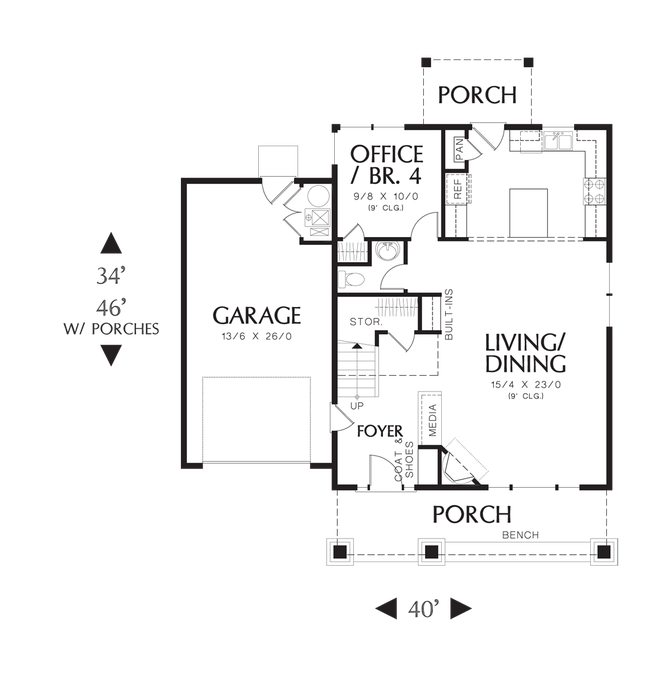 Main Floor Plan image for Mascord Gabriel-An Efficiently Designed Country Cottage -Main Floor Plan