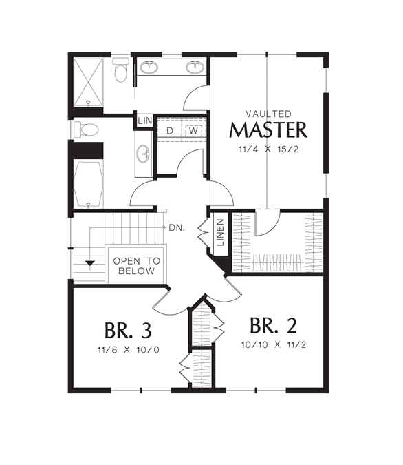 Upper Floor Plan image for Mascord Gabriel-An Efficiently Designed Country Cottage -Upper Floor Plan