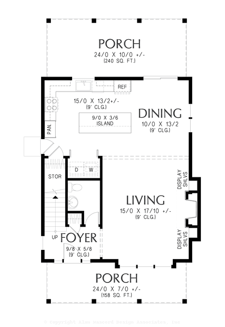 Main Floor Plan image for Mascord Porthaven-Compact Modern Farmhouse for Urban Lots-Main Floor Plan