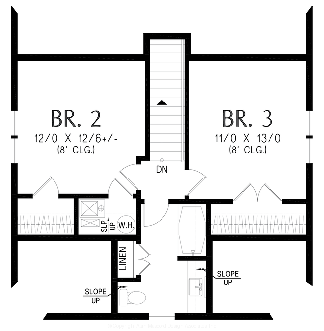 Upper Floor Plan image for Mascord Maybach-Compact Footprint with Garage Options-Upper Floor Plan