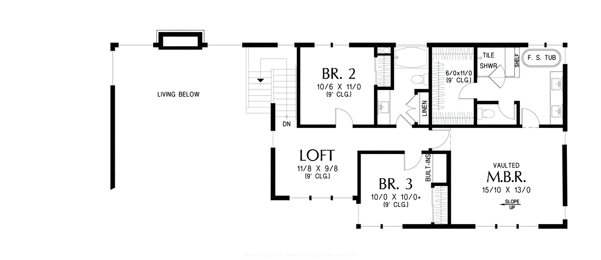 Upper Floor Plan image for Mascord Nevada-Vaulted Living, Loftspace, and great outdoor BBQ area-Upper Floor Plan