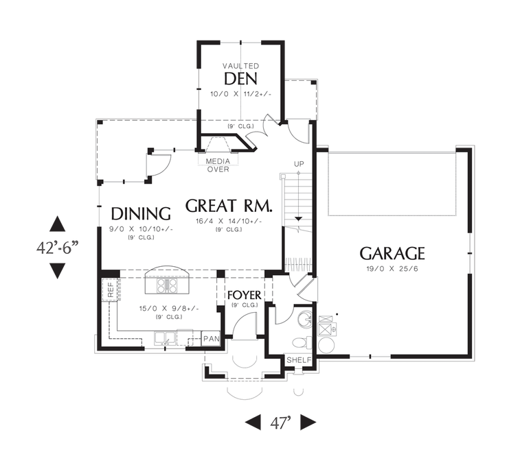 Main Floor Plan image for Mascord Watts-Open Great Room and Kitchen Layout-Main Floor Plan