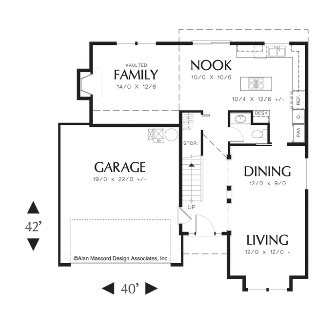 Main Floor Plan image for Mascord Charleston-Upstairs Skylight in Traditional Home Plan-Main Floor Plan