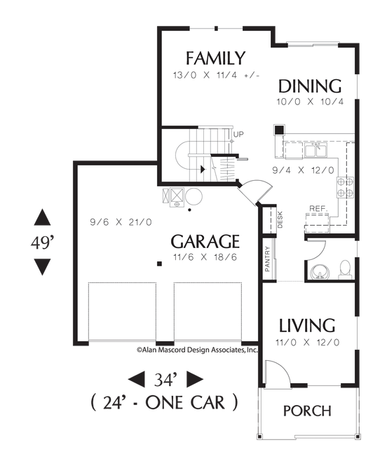 Main Floor Plan image for Mascord Graham-4 Bedroom Colonial Plan with Vaulted Master-Main Floor Plan