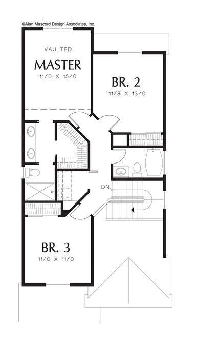 Upper Floor Plan image for Mascord Ballard-Narrow Craftsman Plan with Garage in Rear-Upper Floor Plan