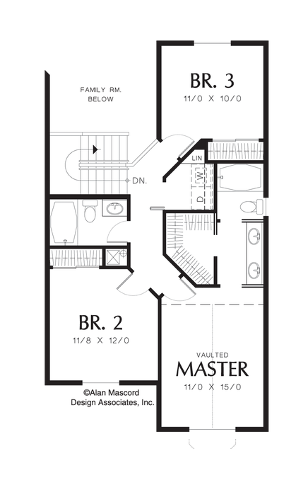 Upper Floor Plan image for Mascord Dayton-Narrow Lot 3 Bedroom Traditional Floor Plan-Upper Floor Plan