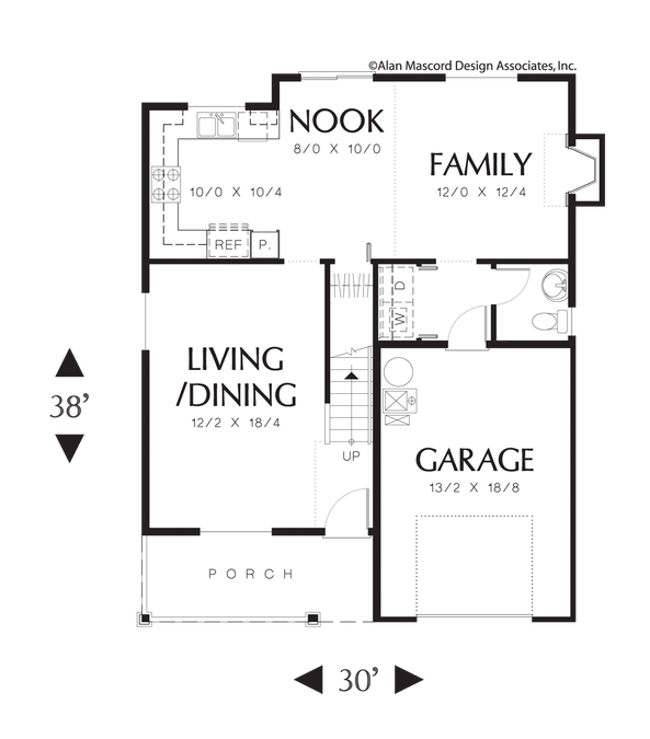 Main Floor Plan image for Mascord Chancole-Cozy, Well-designed 3 Bedroom Country Plan-Main Floor Plan