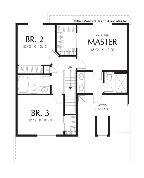 Upper Floor Plan image for Mascord Chancole-Cozy, Well-designed 3 Bedroom Country Plan-Upper Floor Plan