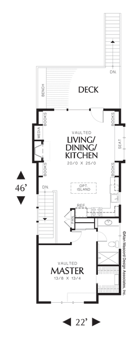 Upper Floor Plan image for Mascord Landry-Narrow Craftsman Plan with Covered Porch-Upper Floor Plan