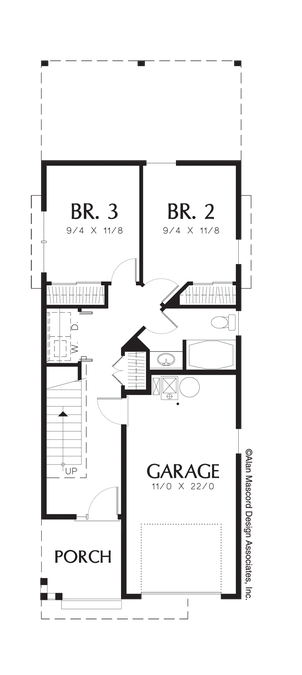 Main Floor Plan image for Mascord Landry-Narrow Craftsman Plan with Covered Porch-Main Floor Plan