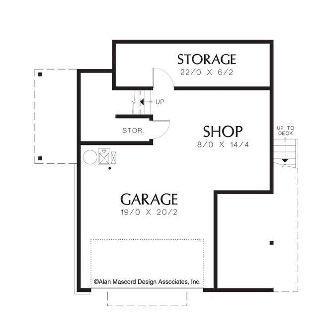 Lower Floor Plan image for Mascord Willow Wood-Garage Under Craftsman Plan with Shop-Lower Floor Plan