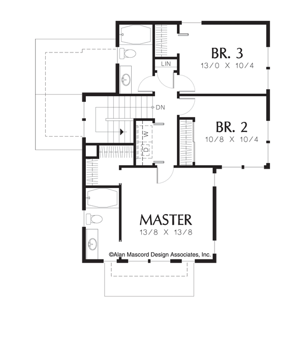 Upper Floor Plan image for Mascord Willow Wood-Garage Under Craftsman Plan with Shop-Upper Floor Plan