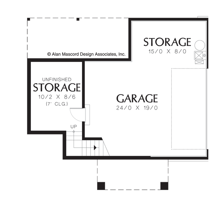 Lower Floor Plan image for Mascord Watesmith-Open Craftsman Plan for Sloped Lot-Lower Floor Plan