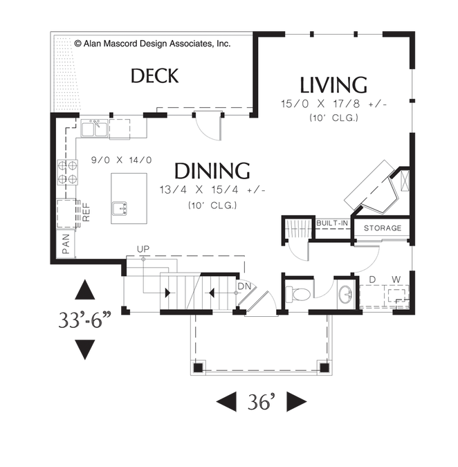 Main Floor Plan image for Mascord Watesmith-Open Craftsman Plan for Sloped Lot-Main Floor Plan