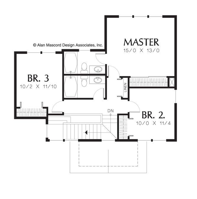 Upper Floor Plan image for Mascord Watesmith-Open Craftsman Plan for Sloped Lot-Upper Floor Plan