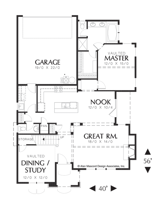 Main Floor Plan image for Mascord Bronson-French Cottage with Vaulted Master on Main Floor-Main Floor Plan