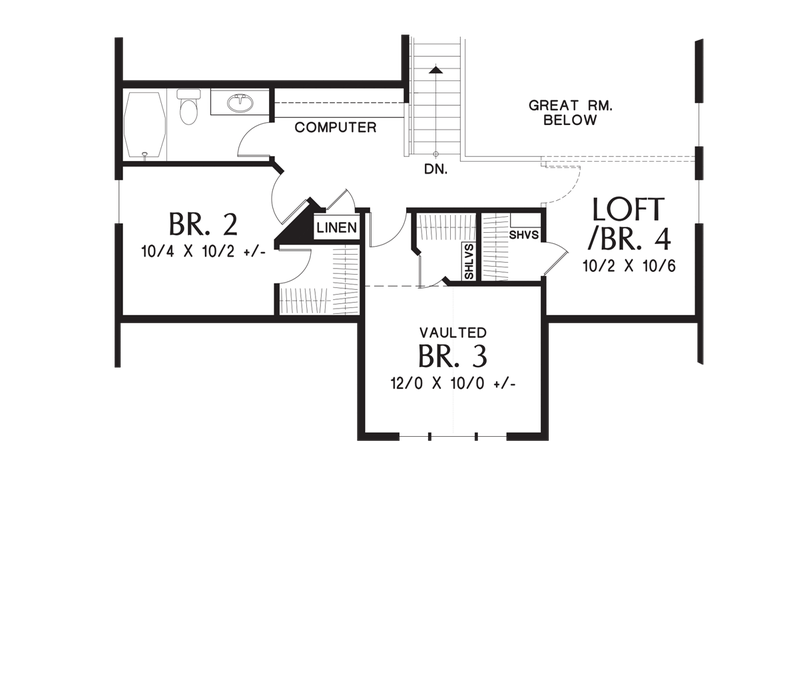 Upper Floor Plan image for Mascord Nehalem-Craftsman Perfect for Newlyweds or Empty Nesters  -Upper Floor Plan