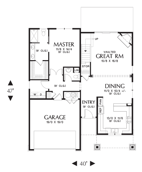 Main Floor Plan image for Mascord Nehalem-Craftsman Perfect for Newlyweds or Empty Nesters  -Main Floor Plan