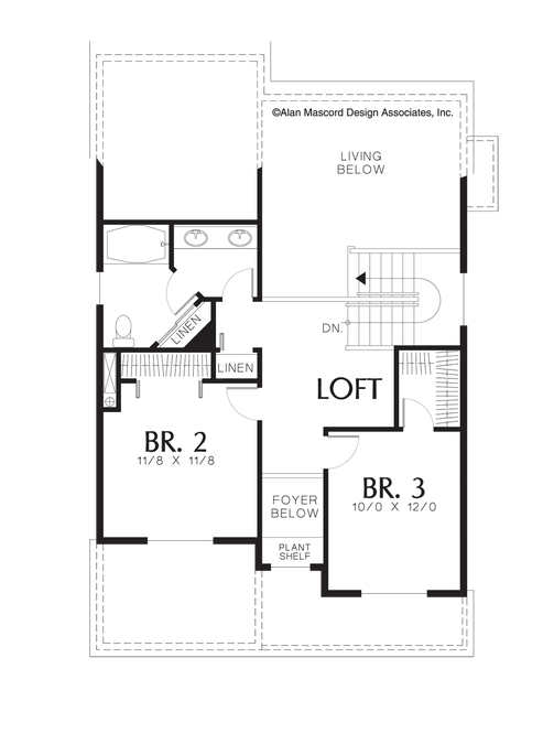 Upper Floor Plan image for Mascord Meredith-Narrow Craftsman Plan with Vaulted Ceilings-Upper Floor Plan