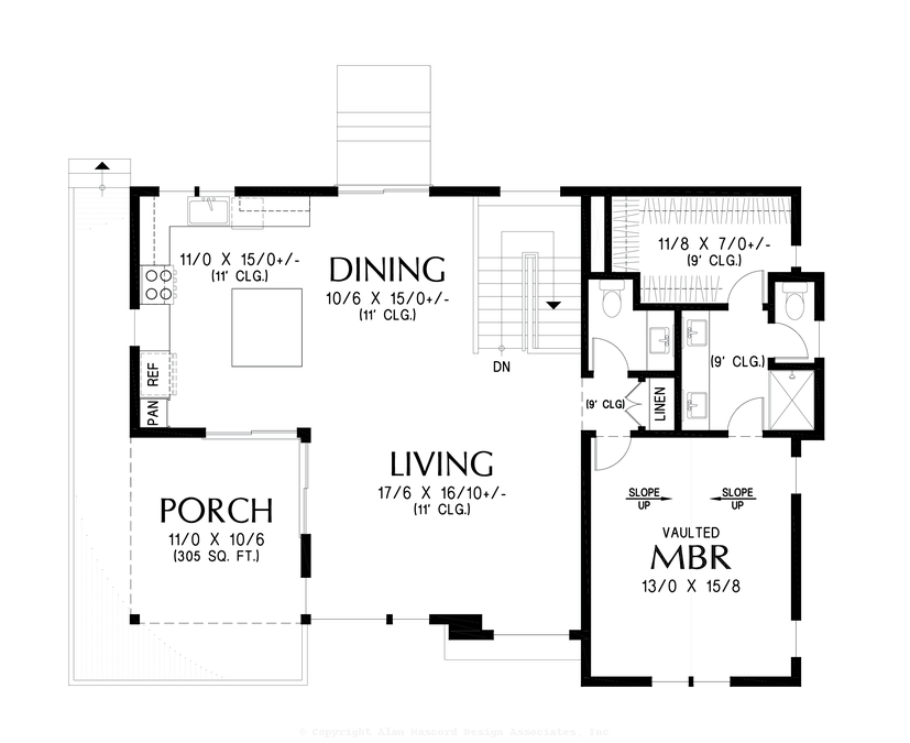 Main Floor Plan image for Mascord Solveig-Great Scandinavian Upsloping Mountain Home-Main Floor Plan