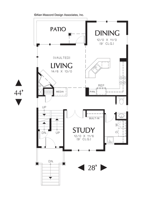 Main Floor Plan image for Mascord Amerston-Traditional Plan with Built-in Media Center-Main Floor Plan