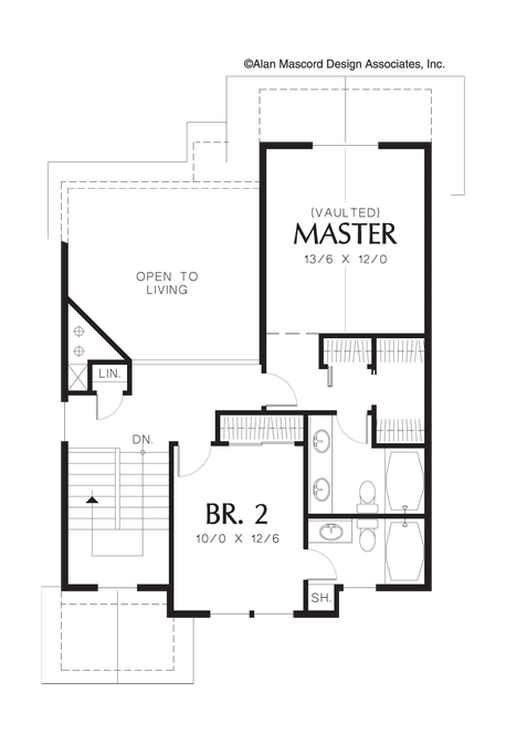 Upper Floor Plan image for Mascord Amerston-Traditional Plan with Built-in Media Center-Upper Floor Plan