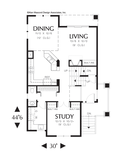 Main Floor Plan image for Mascord Benson-Multi-level Craftsman Plan with Master Walk-in Closet-Main Floor Plan