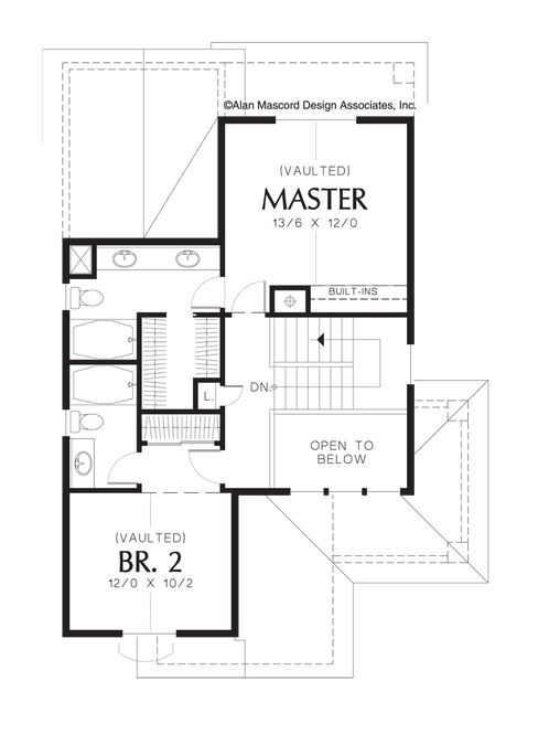 Upper Floor Plan image for Mascord Benson-Multi-level Craftsman Plan with Master Walk-in Closet-Upper Floor Plan