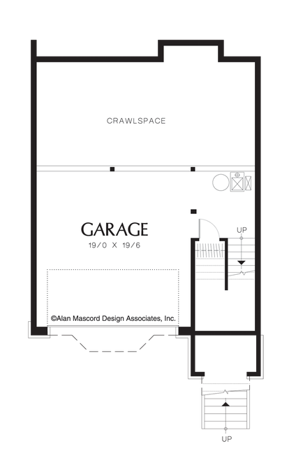 Lower Floor Plan image for Mascord Lowell-Hillside Craftsman Home with Vaulted Master-Lower Floor Plan