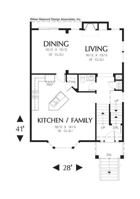 Main Floor Plan image for Mascord Lowell-Hillside Craftsman Home with Vaulted Master-Main Floor Plan