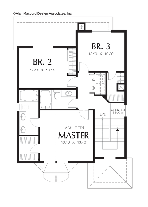 Upper Floor Plan image for Mascord Lowell-Hillside Craftsman Home with Vaulted Master-Upper Floor Plan