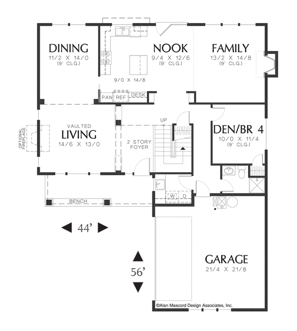 Main Floor Plan image for Mascord Pembrooke-Craftsman Plan with Covered Front Porch-Main Floor Plan