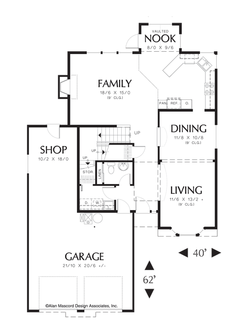 Main Floor Plan image for Mascord Lansing-Vaulted 3rd Bedroom in Flexible Plan-Main Floor Plan