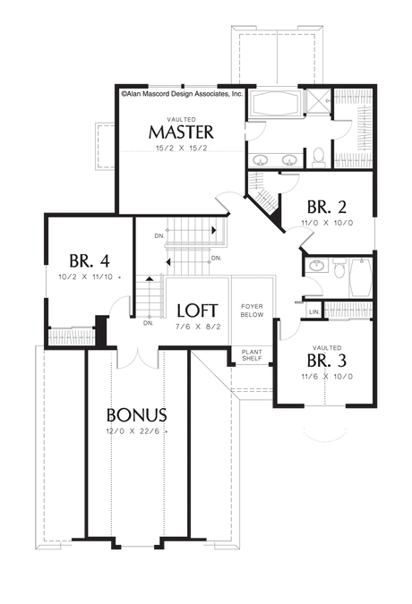 Upper Floor Plan image for Mascord Lansing-Vaulted 3rd Bedroom in Flexible Plan-Upper Floor Plan