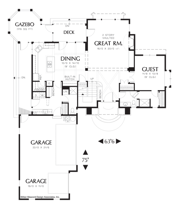 Main Floor Plan image for Mascord Downing-Lodge Style Plan with Large Deck and Gazebo-Main Floor Plan