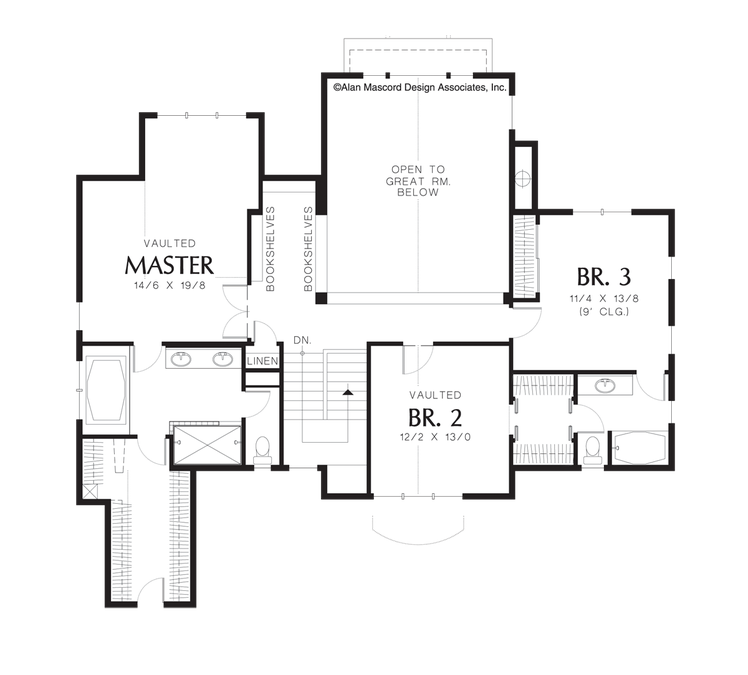 Upper Floor Plan image for Mascord Downing-Lodge Style Plan with Large Deck and Gazebo-Upper Floor Plan