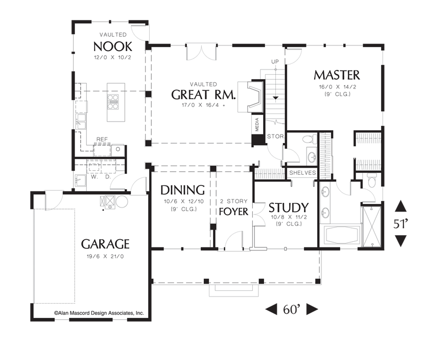 Main Floor Plan image for Mascord Everly-Country Plan with Side-Loading Garage-Main Floor Plan