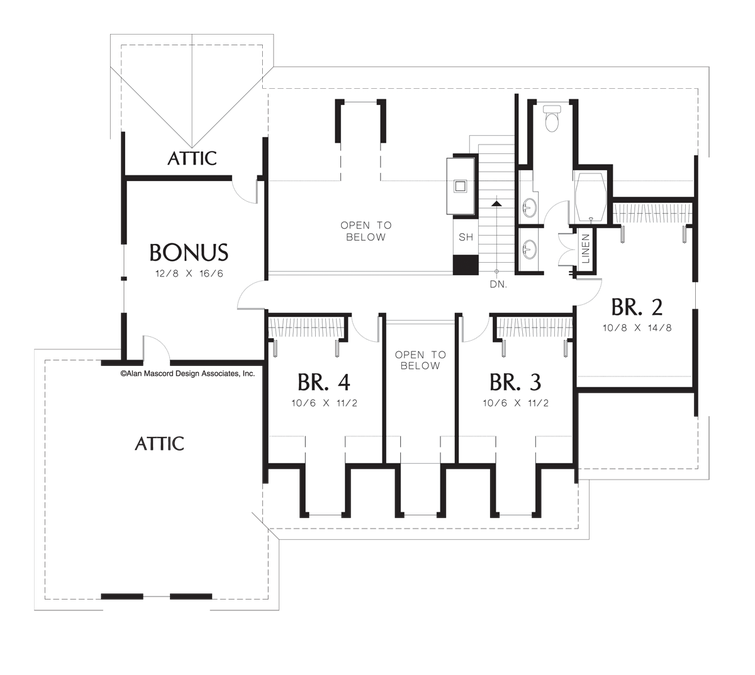 Upper Floor Plan image for Mascord Everly-Country Plan with Side-Loading Garage-Upper Floor Plan