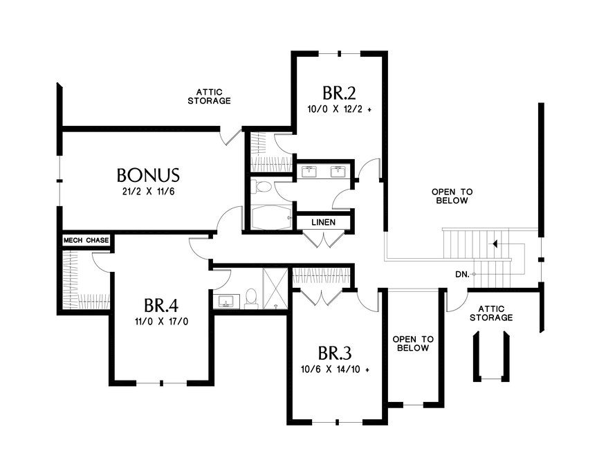 Upper Floor Plan image for Mascord Ivy Ridge-Great farmhouse plan with two story foyer and vaulted greatroom-Upper Floor Plan