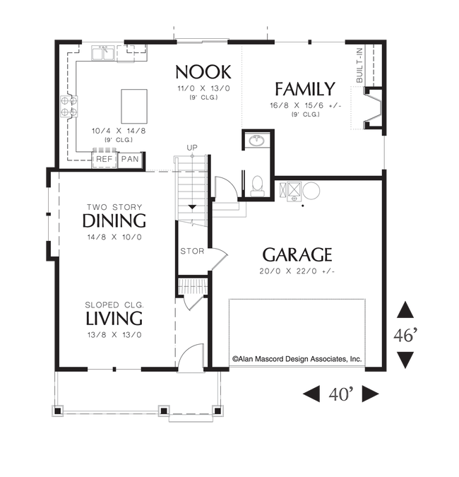 Main Floor Plan image for Mascord Brighton-Charming Craftsman with 2nd Floor Laundry-Main Floor Plan