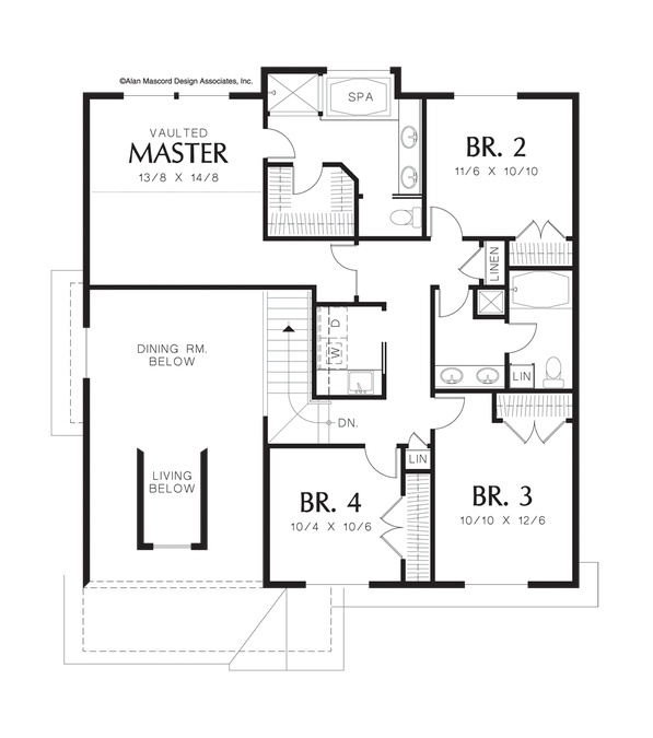 Upper Floor Plan image for Mascord Brighton-Charming Craftsman with 2nd Floor Laundry-Upper Floor Plan