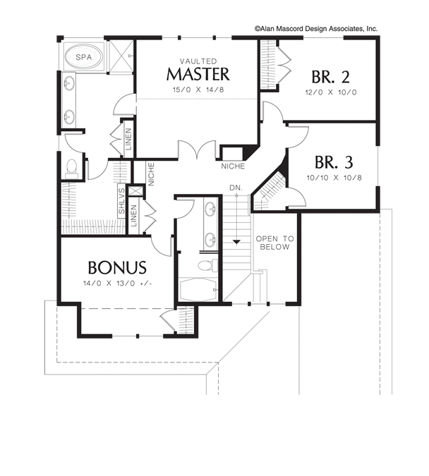 Upper Floor Plan image for Mascord Ellsbecker-Craftsman Plan with Luxurious Master Suite-Upper Floor Plan