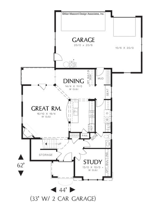 Main Floor Plan image for Mascord Bordeaux-Tudor Style Plan with Tall Roof Line, Garage in Back-Main Floor Plan